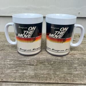 Vintage 90s Snap On Tools USA Thermo-Serv "On The Move" Coffee Mugs Set 2